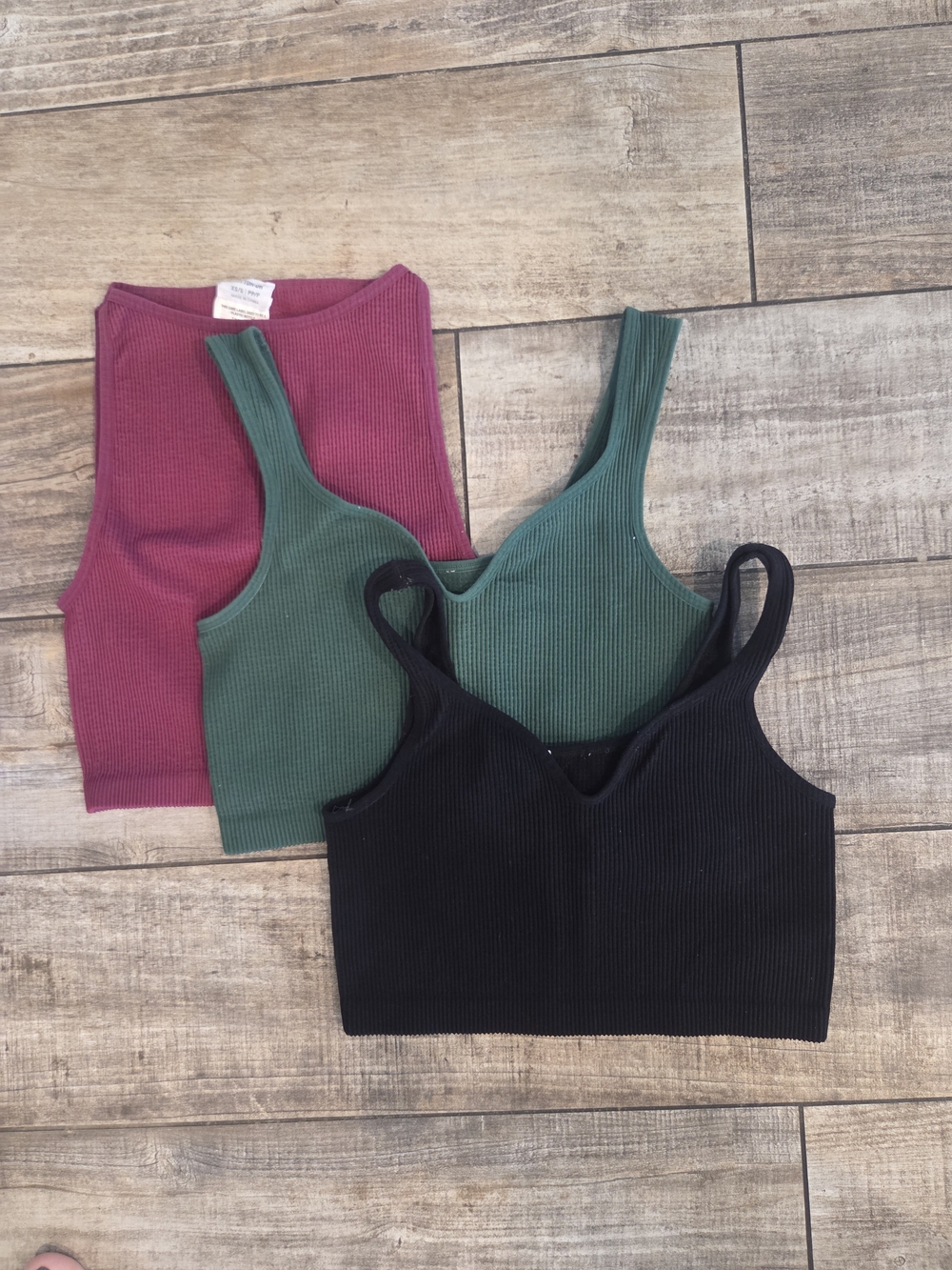Cotton On Ribbed Scoop Crop Tanks - Black, Green, Berry